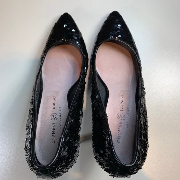 Chinese Laundry Ruthy Black Sequin Pointed Toe High Heel Pumps Women's 10 - Picture 7 of 12